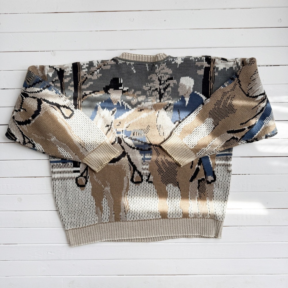 vtg Crossings jockey equestrian horse rider‎ woven cotton sweater - Picture 4 of 4
